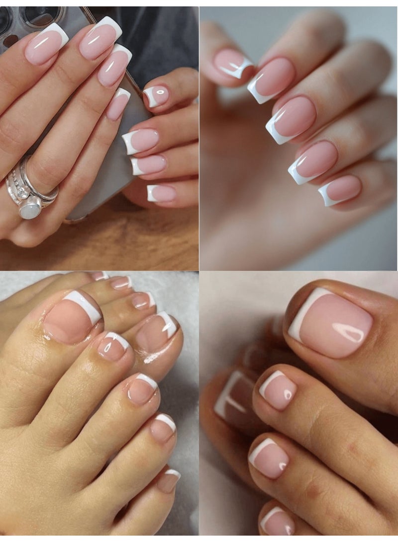 اظافر تركيب بشكل مربع فرنش للأظافر والقدمين 48 قطعة  - طقم 48 قطعة شكل مربّع لامع للأظافر والقدمين مع مبرد - Image 2